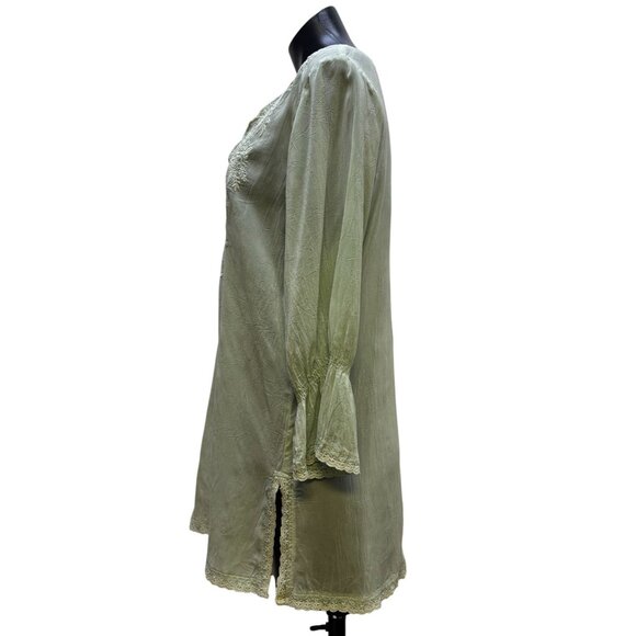 Johnny Was Mint Green Embroidered Silk Blouse L - Picture 4 of 7